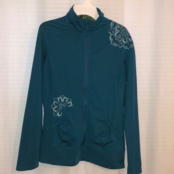 REI XS Teal Embroidered Active Fit Full Zip Mock Neck Sweatshirt - Picture 1 of 14